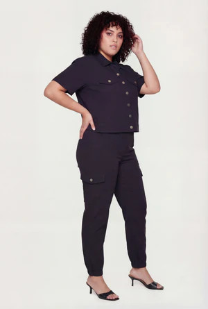 Plus Size Nylon Button Front Crop Top | Rainbow Shops