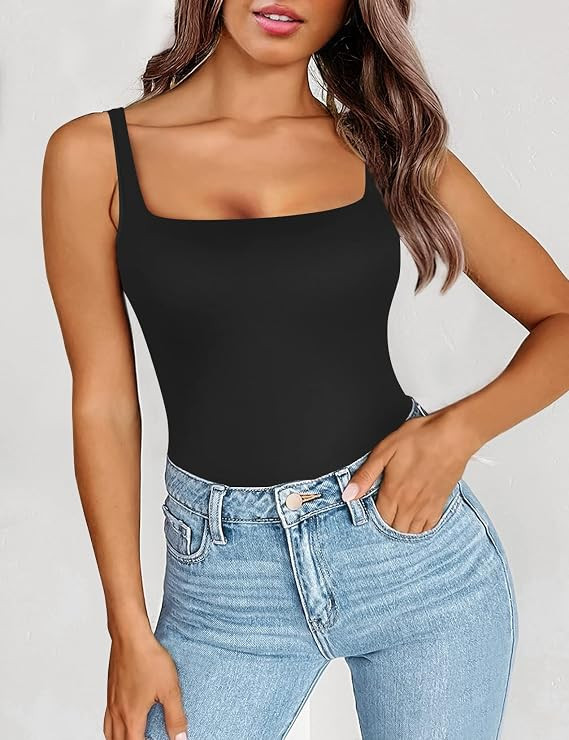 SAUNGKUAI Women's Square Neck Sleeveless Scoop Open Back Tank Top Thong Bodysuit | Amazon (US)