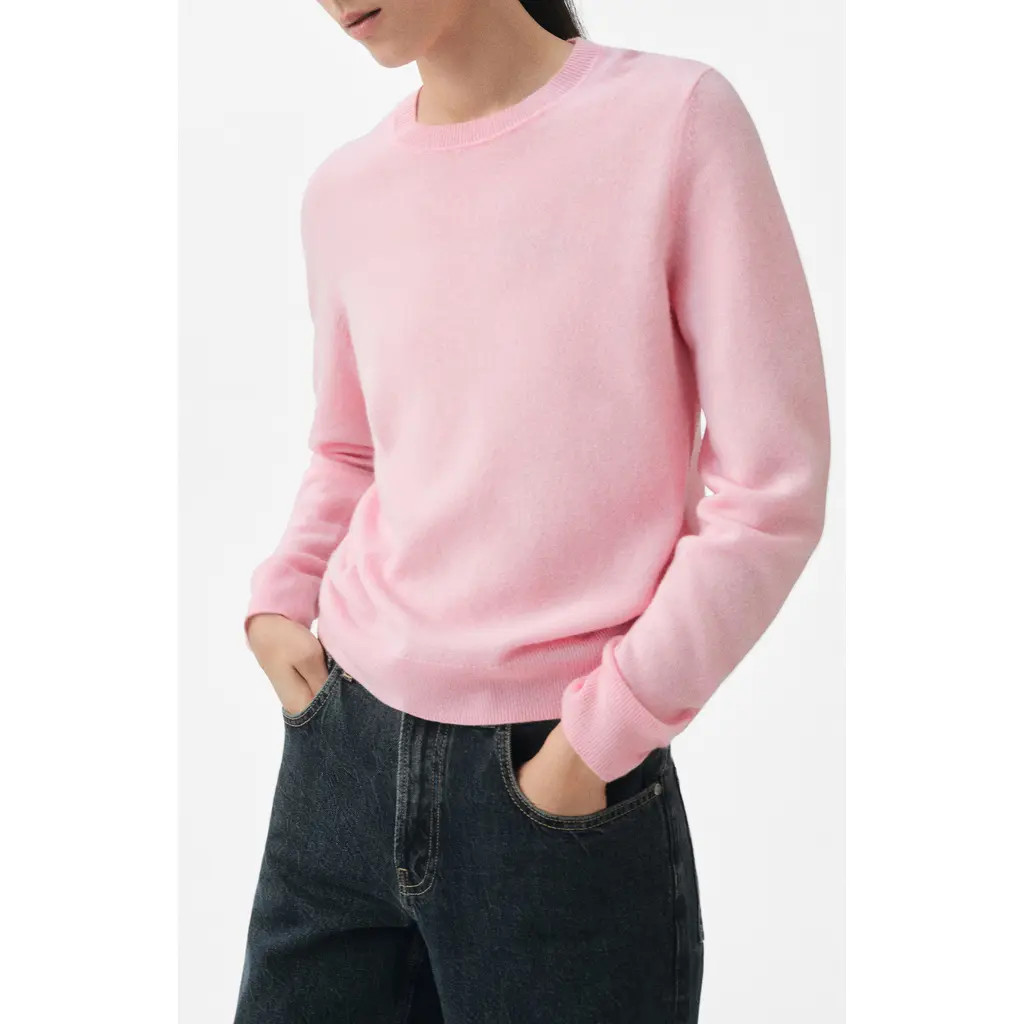 MANGO Selection Crewneck Cashmere Sweater in Pink at Nordstrom, Size X-Small | Nordstrom