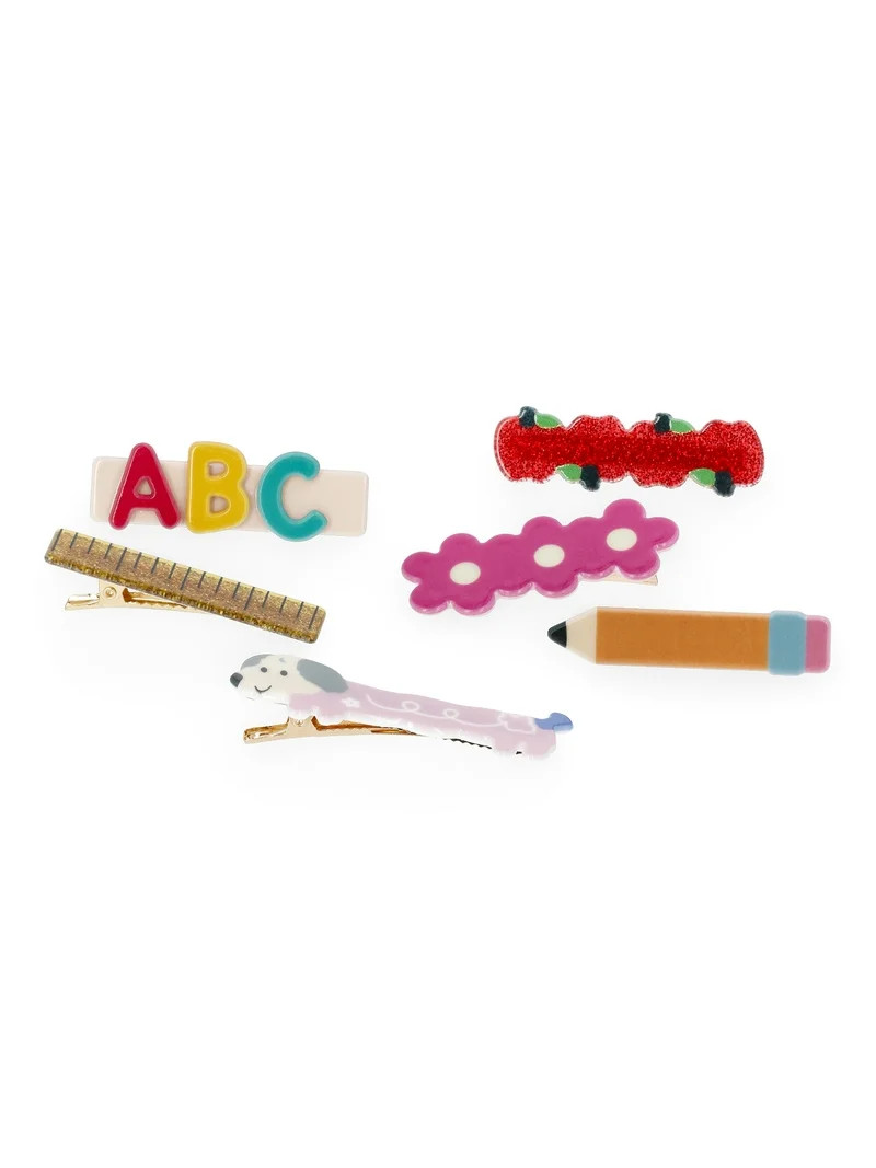 Wonder Nation Girls' Back to School Hair Clip Set, 6-Piece, Multi | Walmart (US)