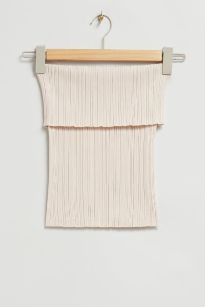 Off-The-Shoulder Knitted Tube Top - Cream - Ladies | H&M GB | H&M (UK, MY, IN, SG, PH, TW, HK)