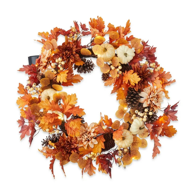 Way to Celebrate Harvest 30" Diameter Peach Wall Hanging Pumpkin Wreath | Walmart (US)