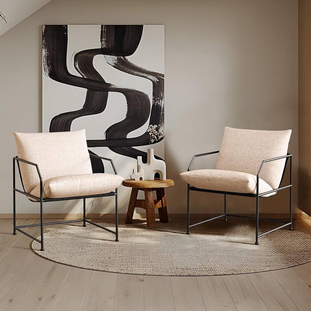 Sling Accent Chair Set of 2 Mid Century Modern Arm Chair with Metal Frame Upholstered Reading Cha... | Amazon (US)