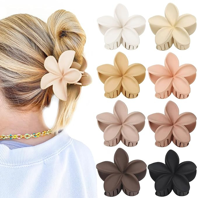 Hawaiian Flower Hair Clips for Women 8 Pack, Plumeria Hair Claw Clips for Thick Thin Hair, Beach ... | Amazon (US)