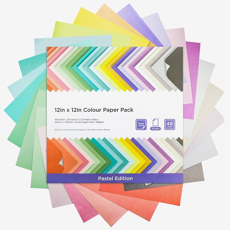 48 Sheets Pastel Color Scrapbook Paper 12x12 Inch 24 Assorted Colored Card stock 120 gsm 32 lb Ra... | Amazon (US)