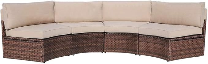 SUNSITT 4-Piece Outdoor Half-Moon Sectional Wicker Sofa Set Patio Furniture, Brown PE Rattan and ... | Amazon (US)