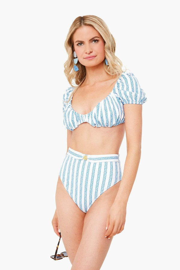 White Blue Toile Stripe Zoe Bikini Top | Caroline Constas | Tuckernuck (US)
