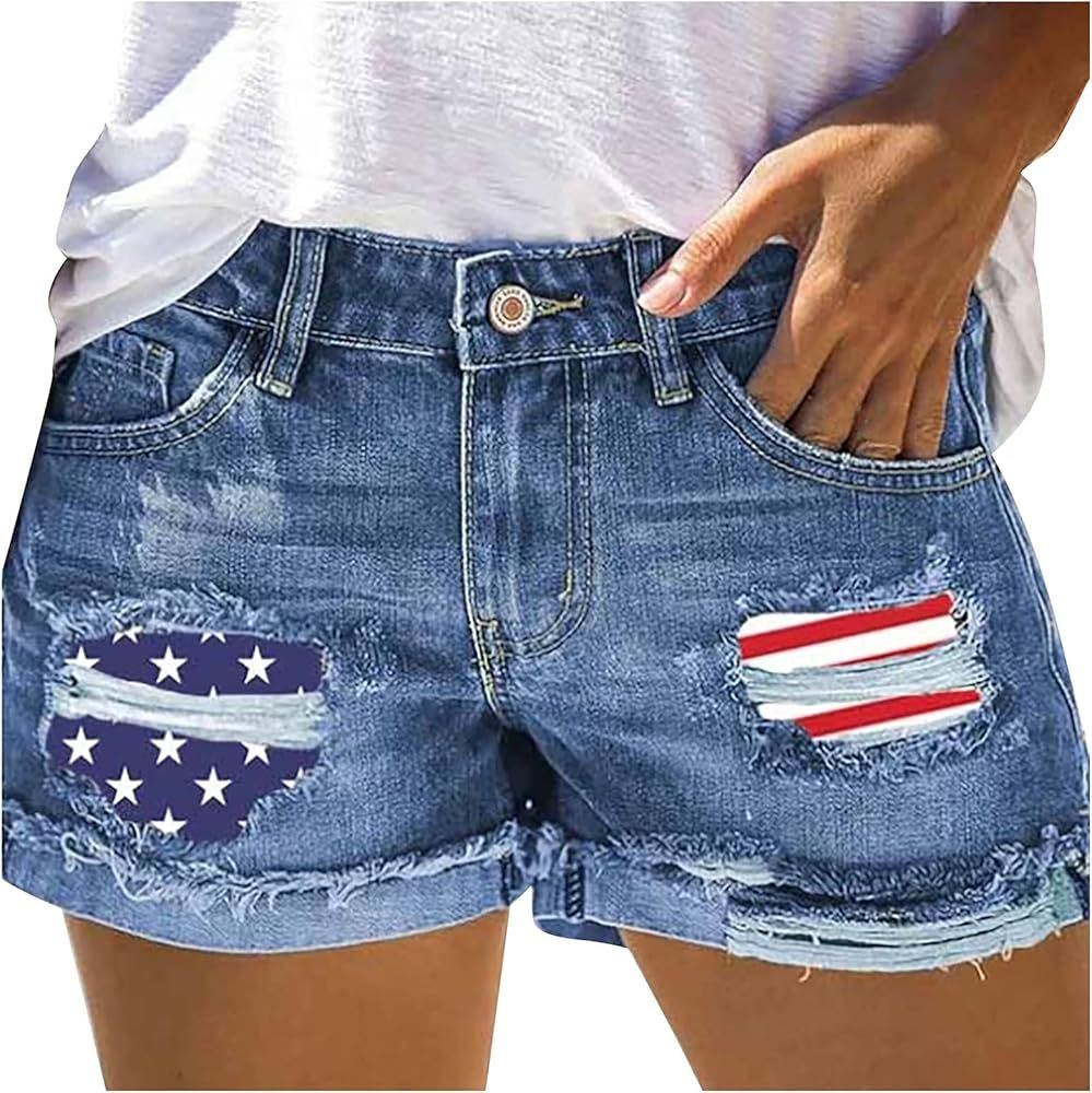 NIDOV Jean Shorts for Women Distressed Ripped Cut Off Denim Shorts Comfy Stretchy | Amazon (US)