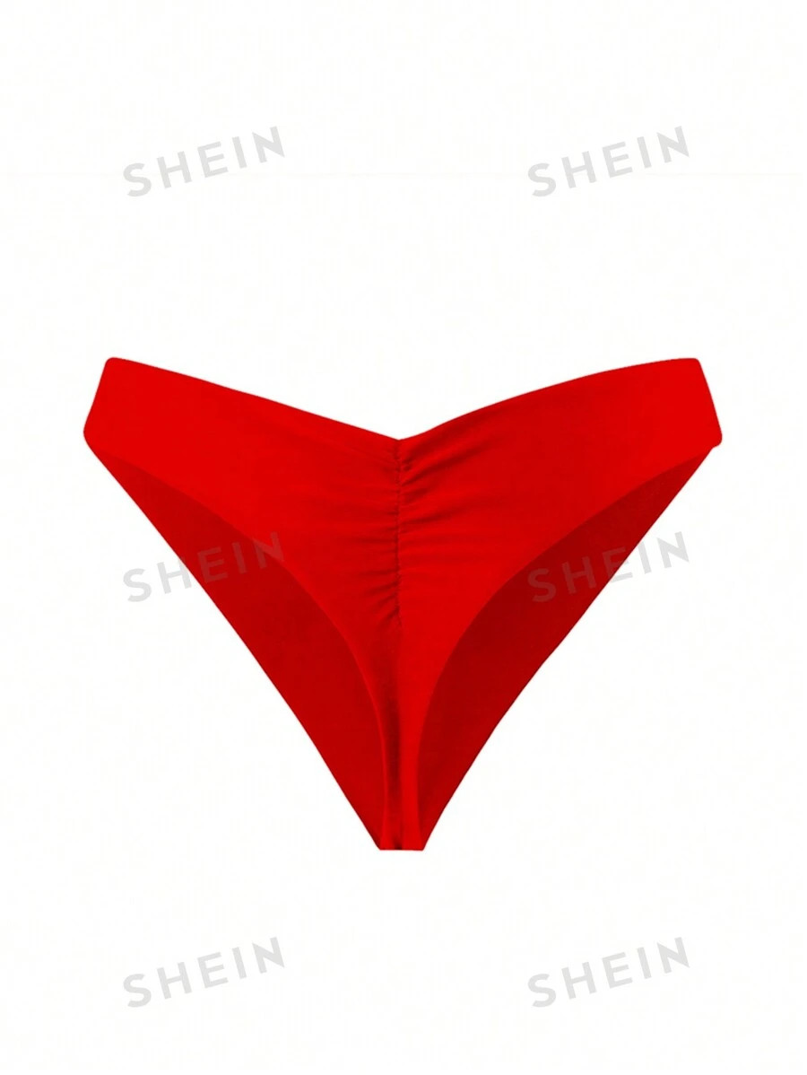 SHEIN Swim Basics Summer Beach Women's Solid Color Pleated Bikini Bottom New Year | SHEIN