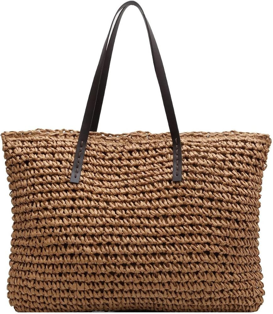 Large Straw Shoulder Bag Summer Beach Bag for Women Straw Tote Bag Handbag With Zipper Summer Sho... | Amazon (US)