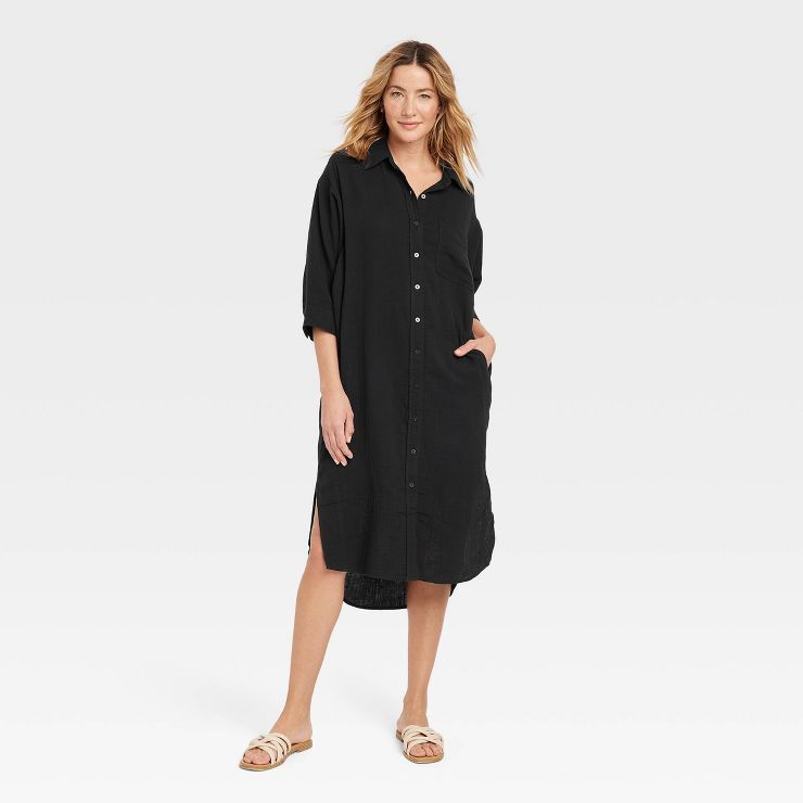 Women's 3/4 Sleeve Linen Midi Shirtdress - Universal Thread | Target