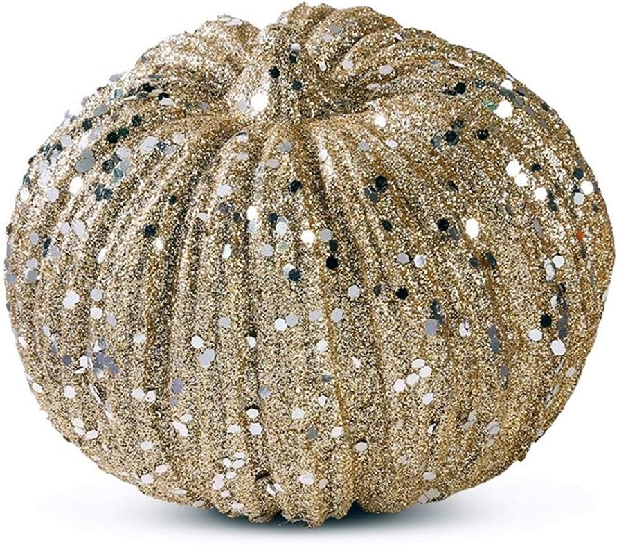 K&K Interiors 40610A 4.5 Inch Champagne Glitter Pumpkin | Amazon (US)
