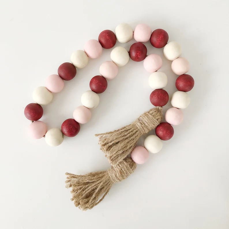 Valentines Wood Bead Garland Red Pink and Natural Bead | Etsy | Etsy (US)