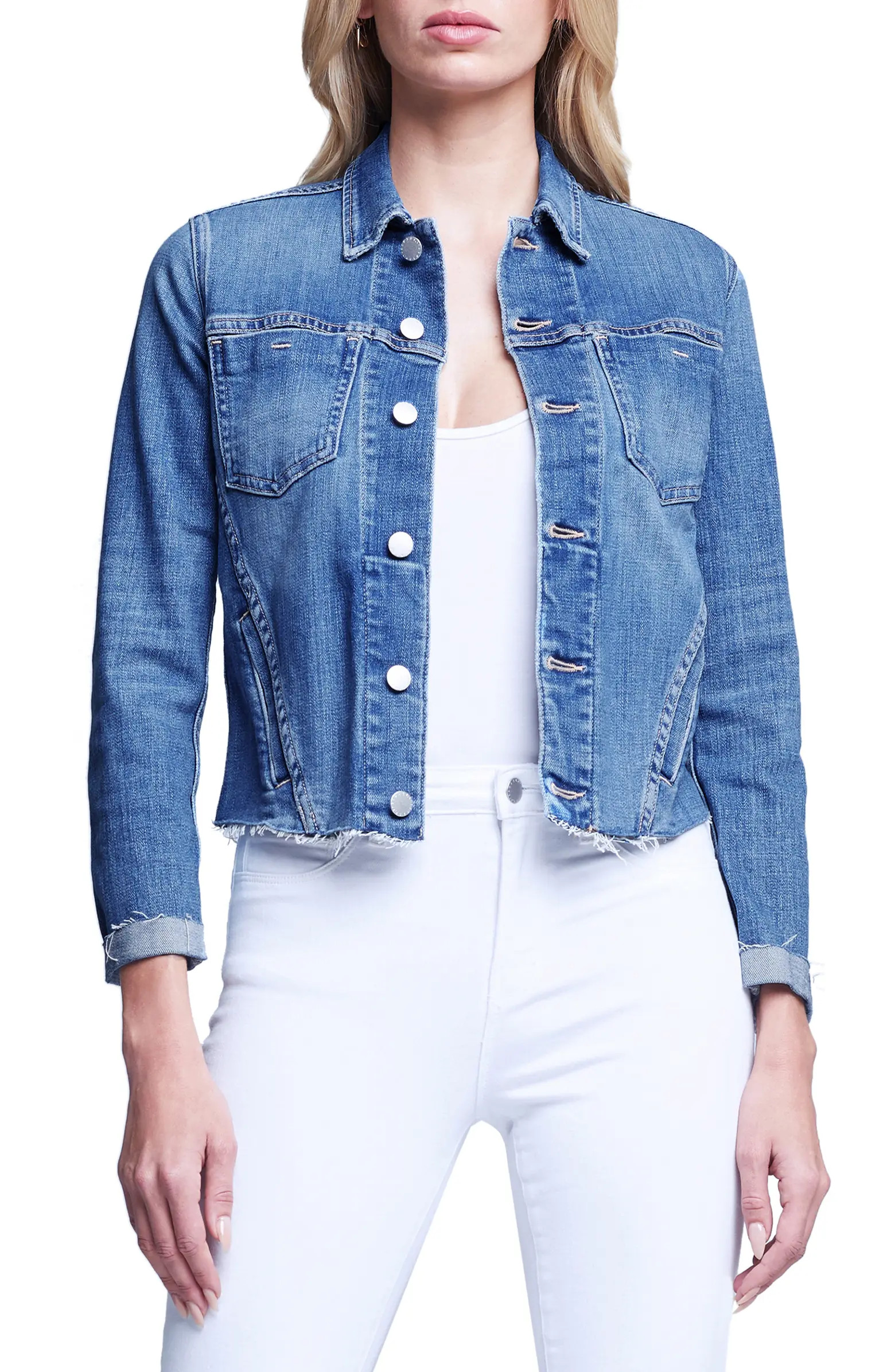 Janelle Raw Cut Slim Denim Jacket | Nordstrom
