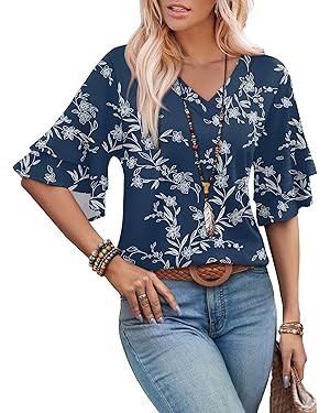 OFEEFAN Spring Tops for Women Boho Shirts Fashion Clothing Cute 3/4 Length Sleeve Blouses Dressy ... | Amazon (US)
