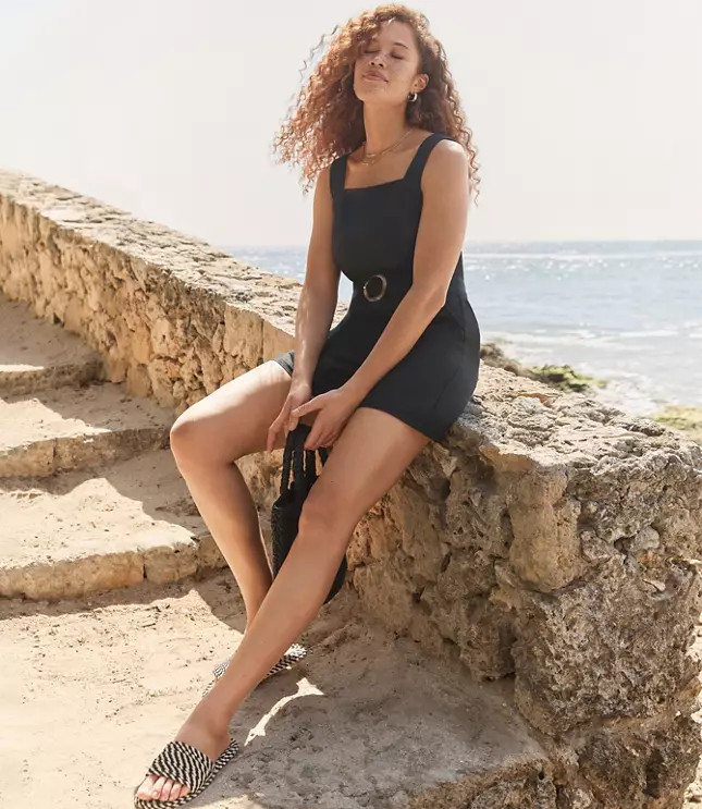 Linen Blend V-Neck Romper | LOFT