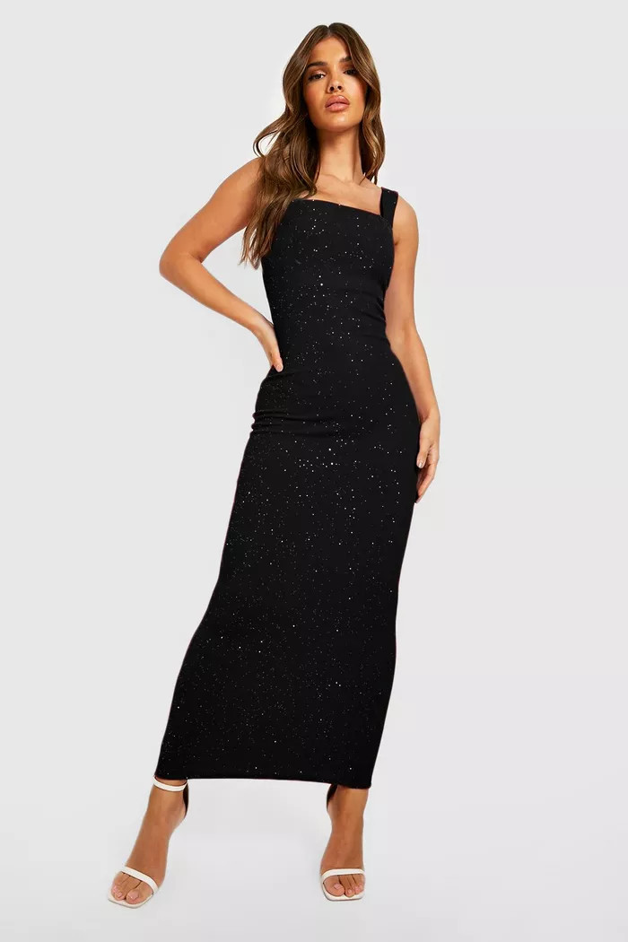 Glitter Crepe Strappy Maxi Dress | boohoo (US & Canada)
