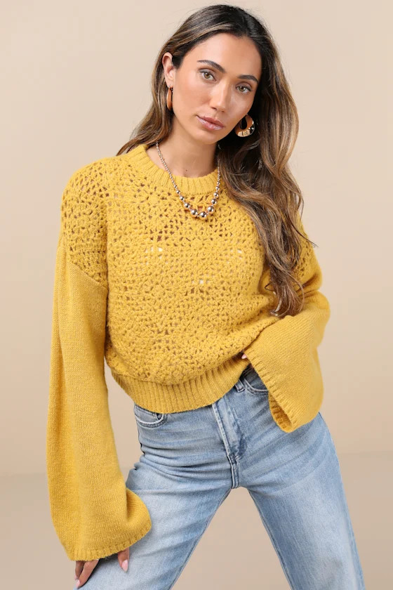 Toasty Cuteness Mustard Yellow Cropped Crochet Sweater | Lulus