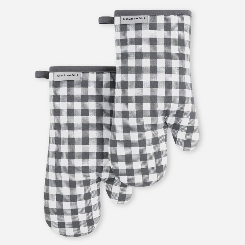 KitchenAid Gingham Oven Mitt 2-Pack Set, Charcoal Grey, 7"x13" | Amazon (US)