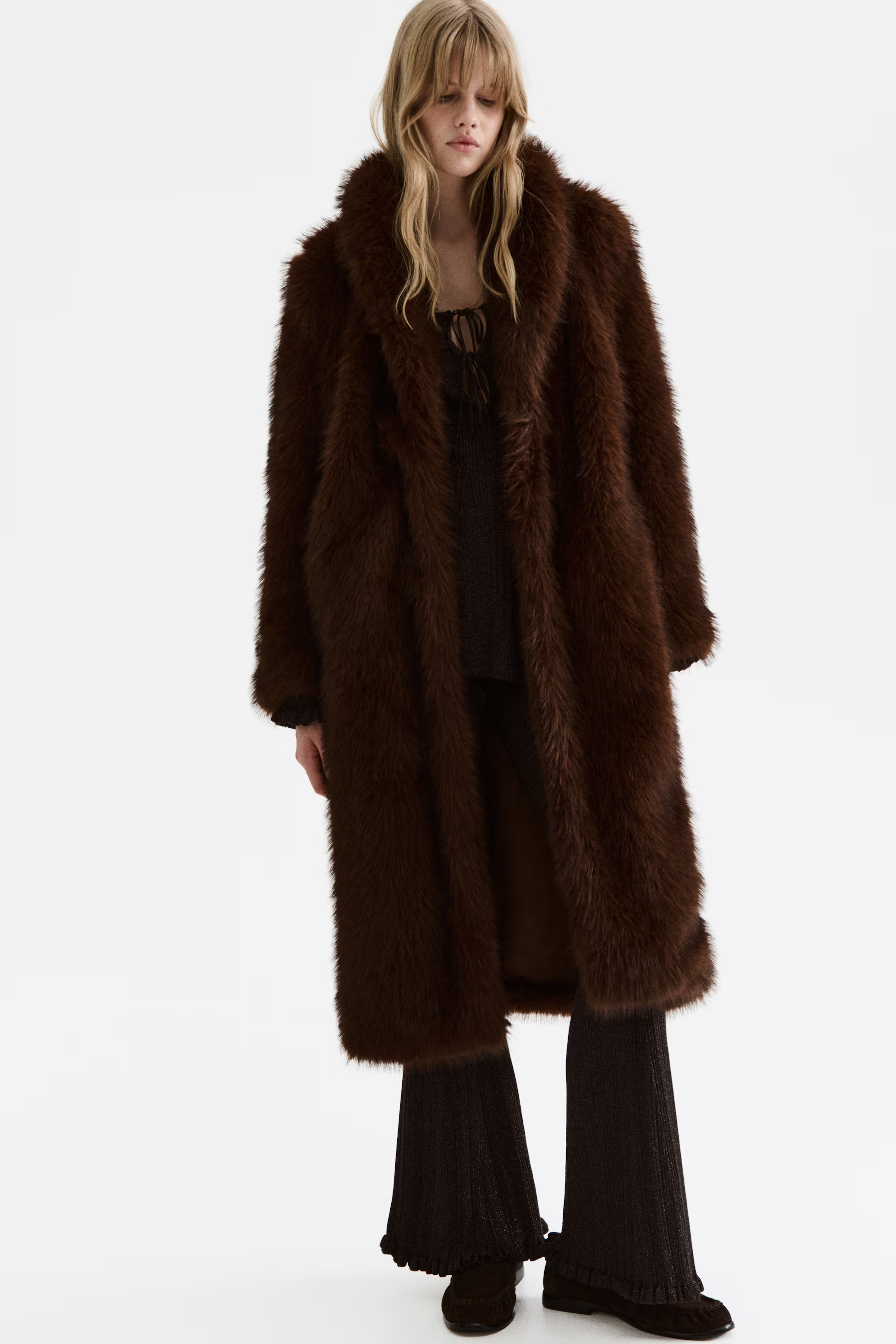 Fluffy Coat with Shawl Collar - Dark brown - Ladies | H&M US | H&M (US + CA)