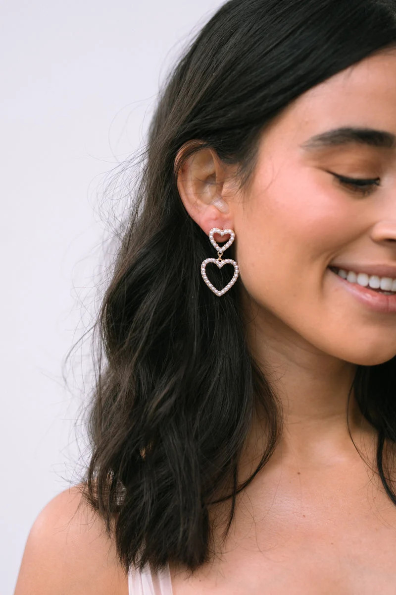 Adrienne Heart Pearl Two Tiered Drop Earrings | Morning Lavender