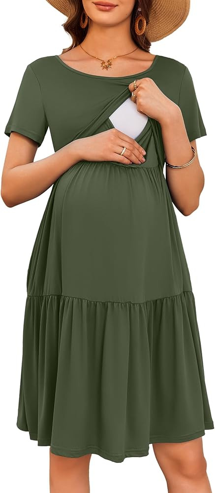 Ekouaer Nursing Dress Summer Short Sleeve Breastfeeding Casual Knee Length Maternity Dresses S-XX... | Amazon (US)