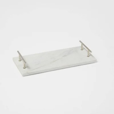 14" x 6" Marble Serving Tray with Metal Handles White - Threshold | Walmart (US)