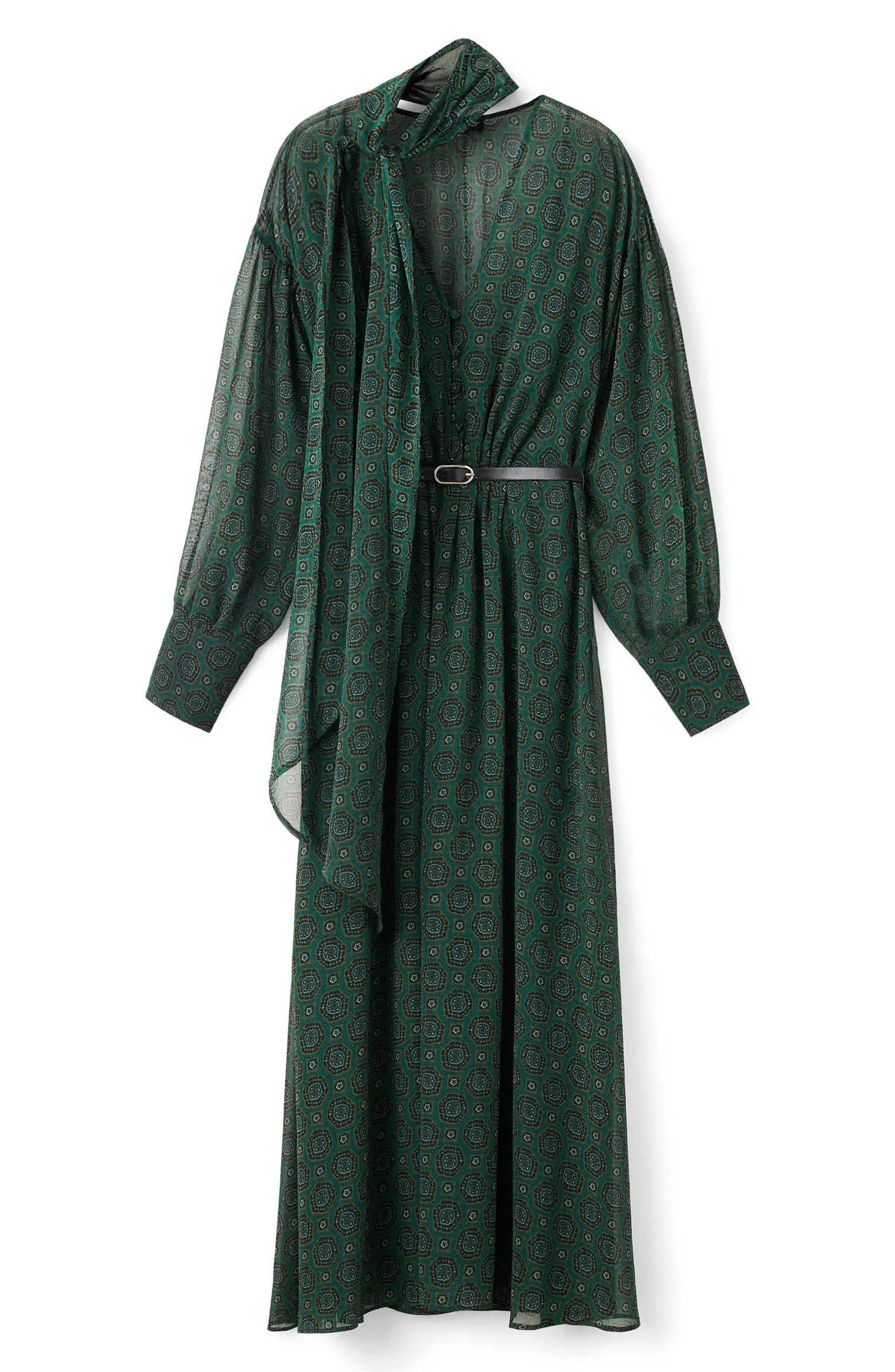 MANGO Medallion Print Long Sleeve Dress with Removable Scarf | Nordstrom | Nordstrom