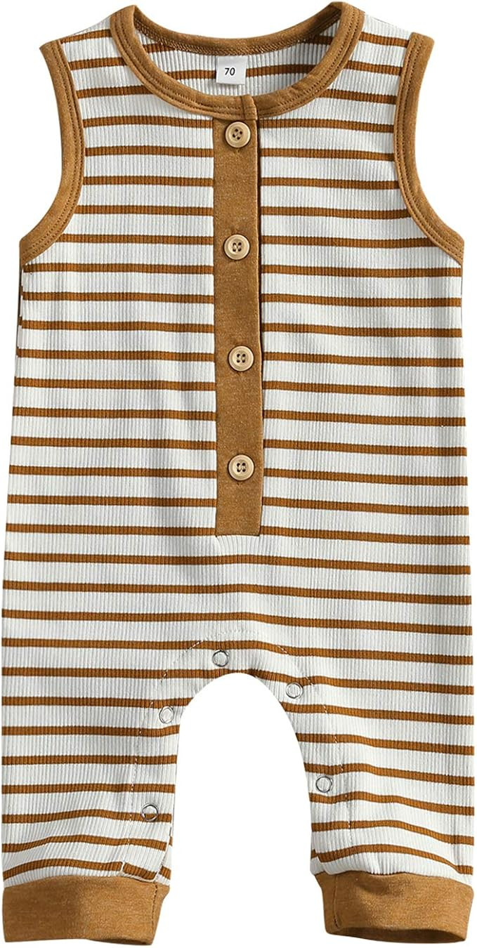 LeSury Baby Girl Boy Striped Romper Sleeveless Bodysuit Newborn One Piece Jumpsuits Ribbed Pajama... | Amazon (US)