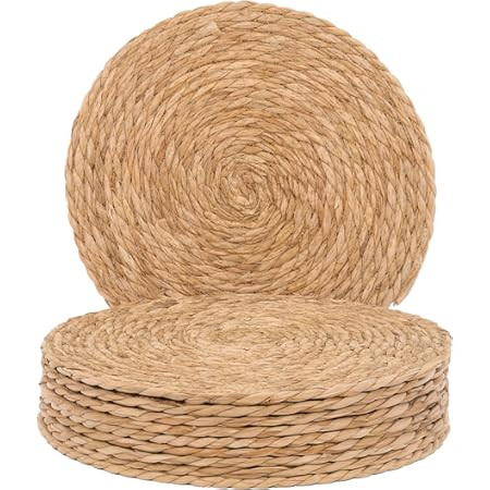 13 in Round Woven Placemats Plate Chargers Set of 10, Boho Farmhouse Rustic Woven Place Mats for ... | Amazon (US)