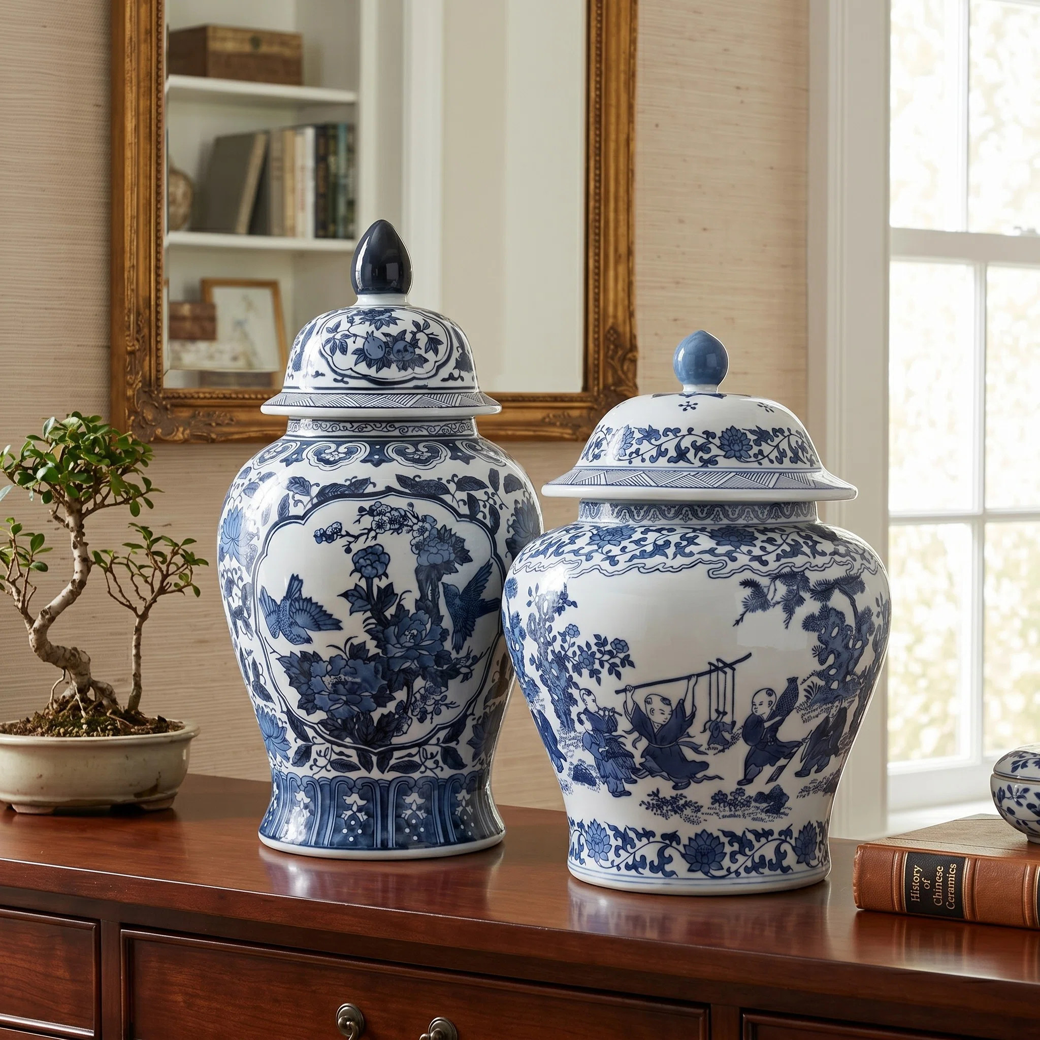 Set Of 2 Ceramic Jars With Lids For Home Decor - Decorative Storage Accent Table Jars For Shelf Styling, Mantel Display, And Centerpieces - 18" & 15"h | Wayfair North America