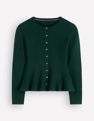 Boden Women's Fitted Wool Peplum Cardigan in Green | Size 4 | Boden (US)