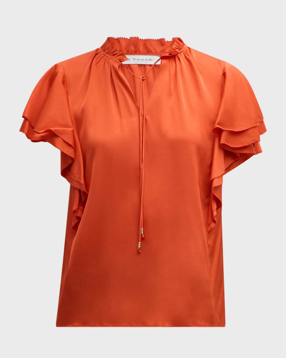 Elie Tahari The Viori Flutter-Sleeve Silk Blouse | Neiman Marcus