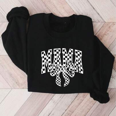 Retro Mama Sweatshirt, Checkered Coquette Bow Sweater, Mama Reveal Sweatshirts, Gift For Mom, Best Mom Sweaters, Mother's Day T-Shirts, Checkered Mom | SHEIN