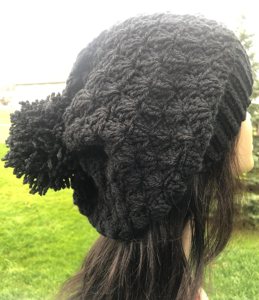 Black Crochet Hat Slouchy Hat, Black Slouchy Beanie, Black Beanie, Black Hat, BIG HAT - Etsy | Etsy (US)