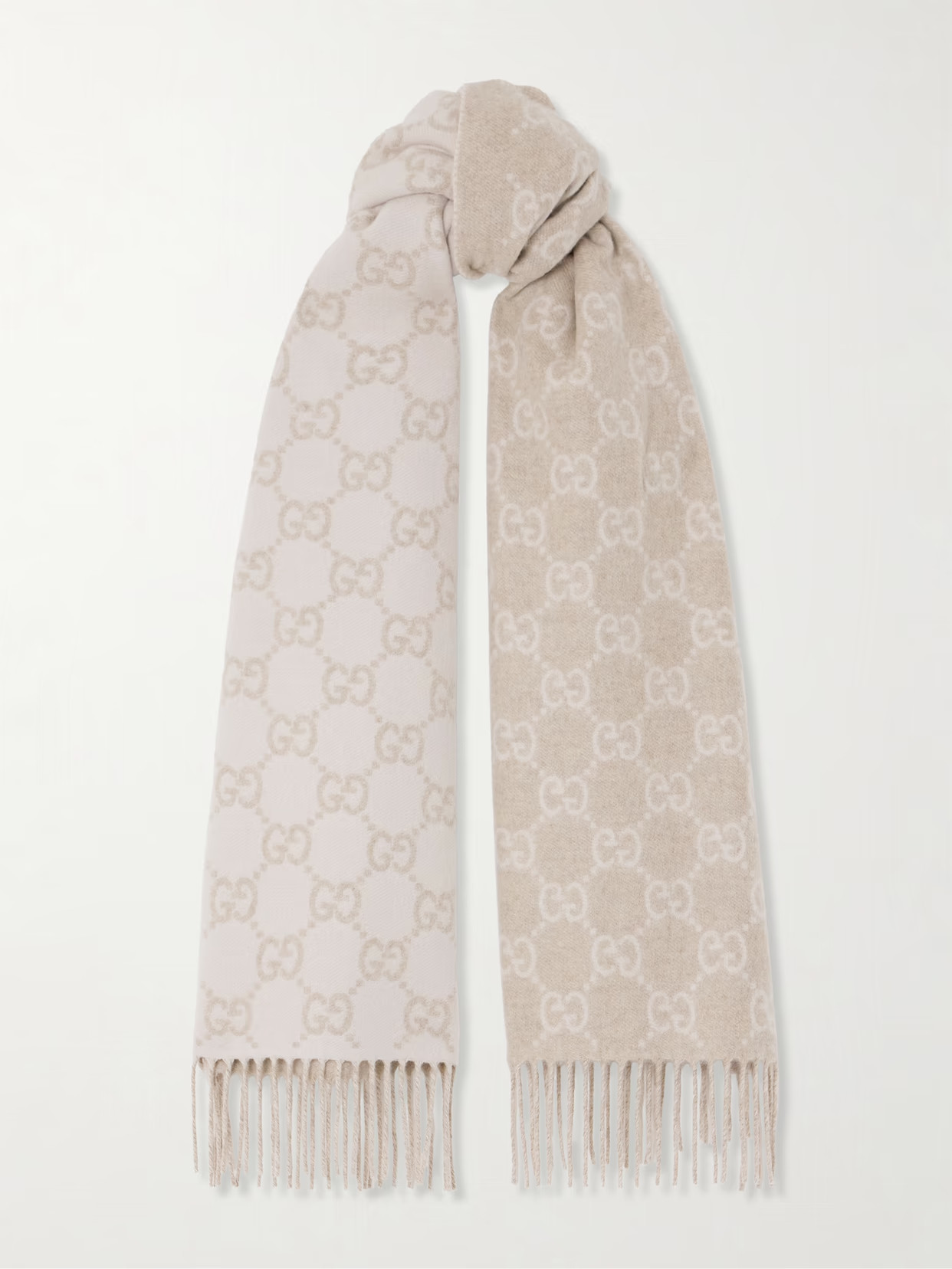 Gucci - Fringed Jacquard-knit Cashmere Scarf - Neutrals | NET-A-PORTER (US)