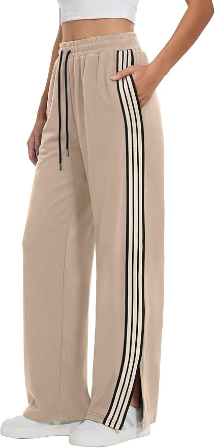 ANRABESS Women's Sweatpants Wide Leg Striped Track Pants | Straight Leg High Elastic Drawstring W... | Amazon (US)