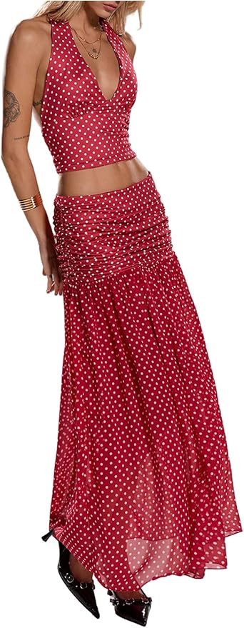 SOLY HUX Women's 2 Piece Skirt Sets Polka Dots Halter Crop Tops and Maxi Skirt Party Going Out Ou... | Amazon (US)