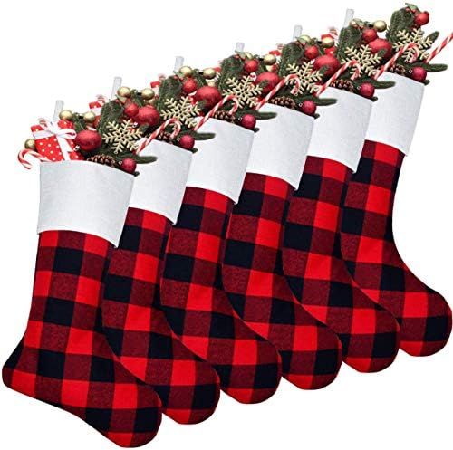 Senneny 6 Pack Christmas Stockings- 18 Inch Red Black Buffalo Plaid Christmas Stockings Fireplace... | Amazon (US)