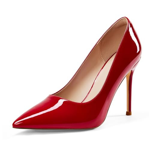 Elisabet Tang Women's High Heels Pumps Closed Pointed Toe Stiletto 4inch Heels Classic Office Special Dressy Wedding Pump Shoes Red 9.5 | Amazon (US)