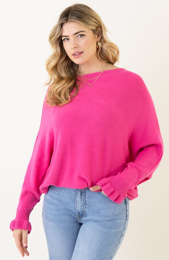 Soft Trui Ruffle Mouwen Fuchsia | Fashionmusthaves.nl | The Musthaves (NL)