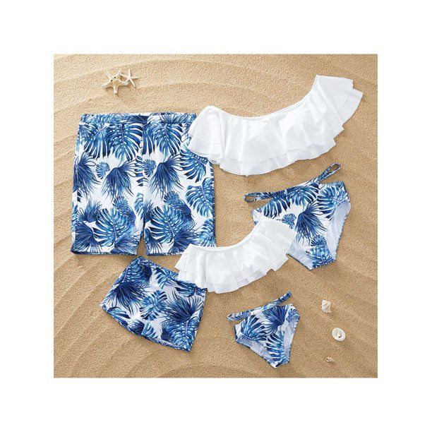 PatPat Breezy Palm Leaf Family Matching Swimsuit in Blue | Walmart (US)