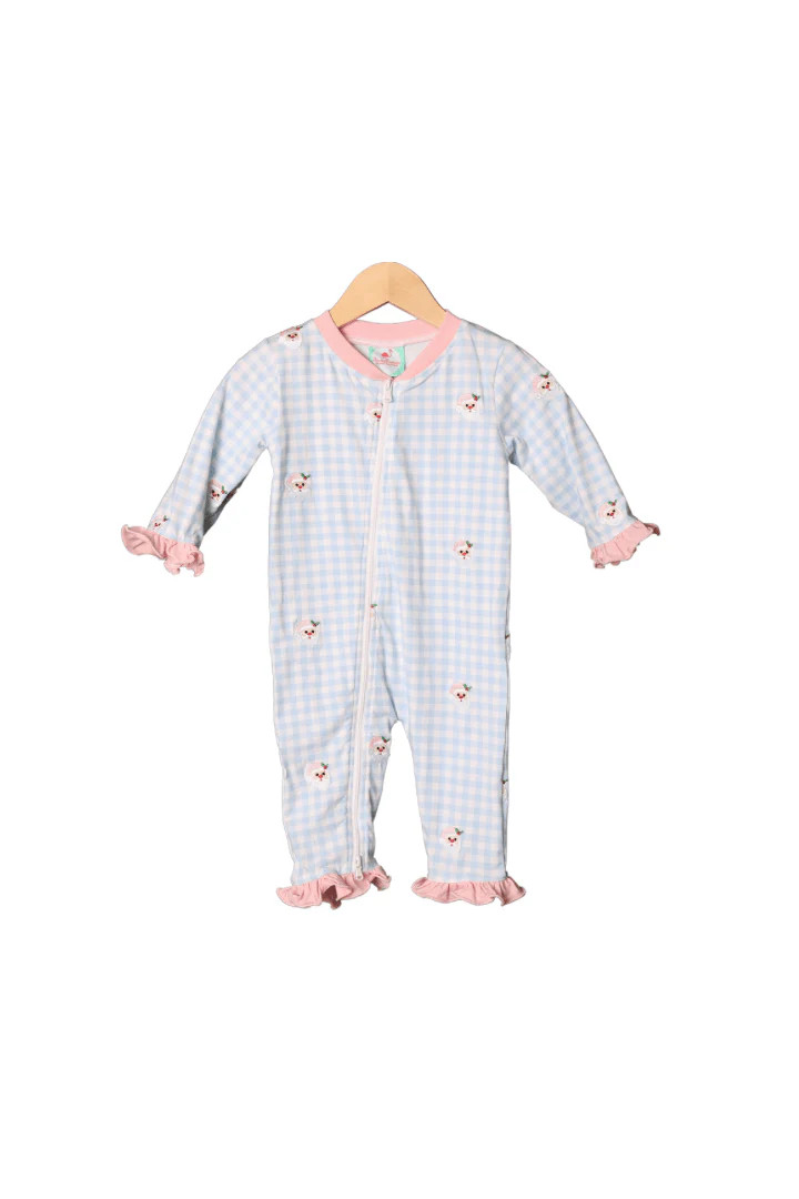 Blue/Pink Embroidered Santa Sleeper | The Smocked Flamingo