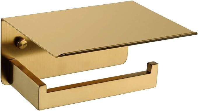 Toilet Paper Holder with Shelf Brushed Gold, APLusee SUS 304 Stainless Steel Modern Bathroom Acce... | Amazon (US)