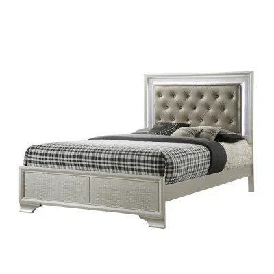 Solid Wood Queen Bed With Modern Champagne Crocodile Skin And Led Illuminated Headboard Stylish Size Finish Diamond Tufting | Wayfair North America