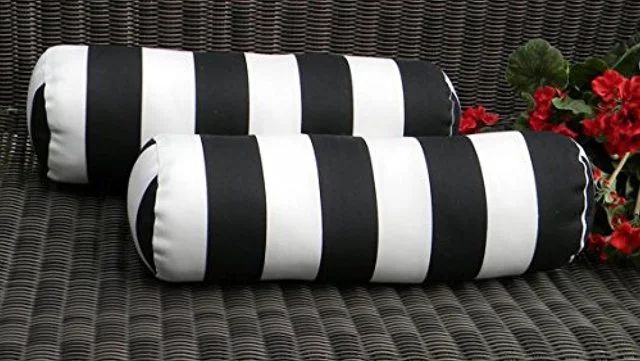 Set of 2 In/Outdoor Neckroll Decorative Pillows- White & Black Stripe- 20" x 6" | Walmart (US)