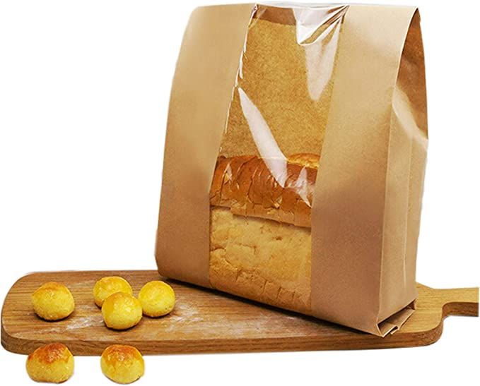 Pack of 25 Paper Bread Loaf Bag Kraft Food Packaging Storage Bakery Bag with Front Window, Label ... | Amazon (US)