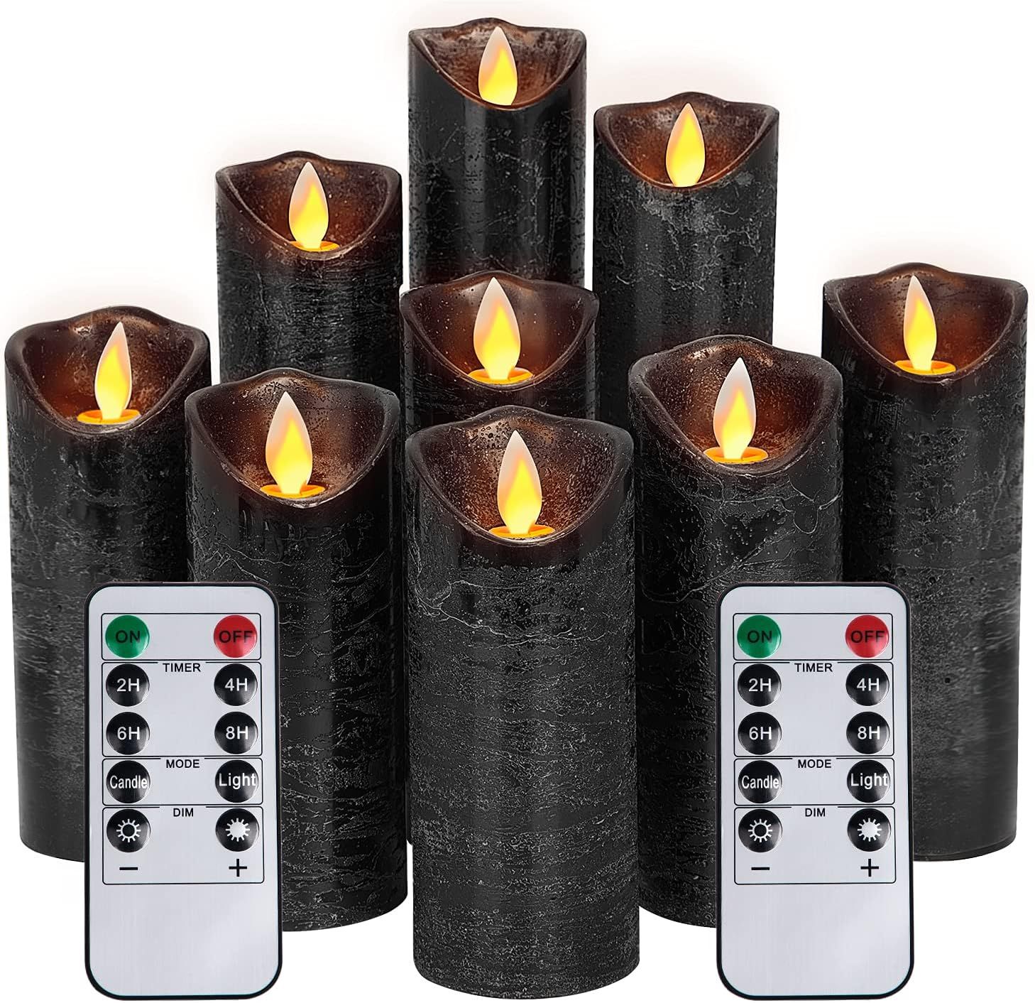 RY King Set of 9 Black Regular Textured Flameless Candles Battery Operated LED Real Wax Flickerin... | Amazon (US)