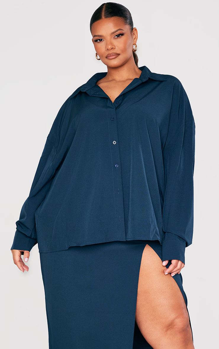 Plus Petrol Oversized Shirt | PrettyLittleThing US