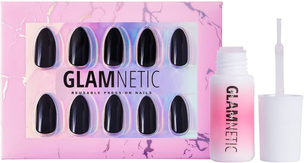 Glamnetic Press On Nails - Boba and Brush On Nail Glue | Opaque Black Short Almond Nails, Reusabl... | Amazon (US)